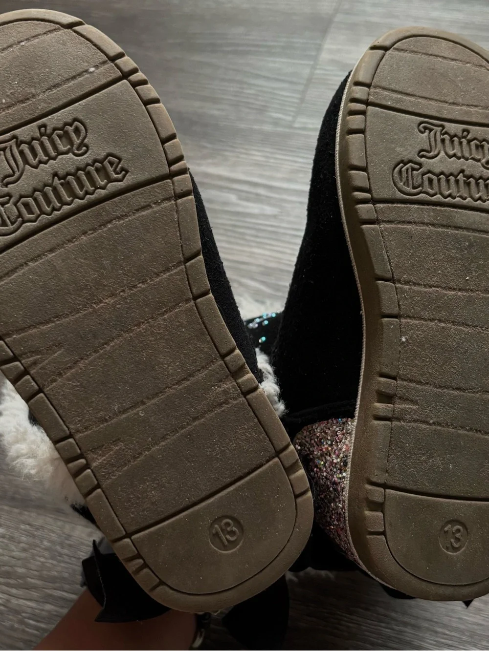 Juicy Couture Black Faux-Fur Trim Glitter Accent Kids Boots